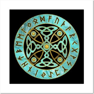 Decorative Celtic Cross  and Runes alphabet Posters and Art